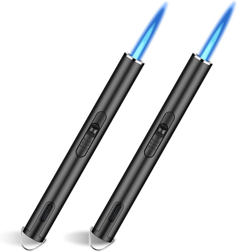 Torch Lighter, SIMBARE 2 Pack Adjustable Jet Flame Butane Lighter, Refillable Windproof Gas Torch Lighters for Candle, Grill, BBQ, Fireplaces, Camping (Butane Not Included) Black & Black