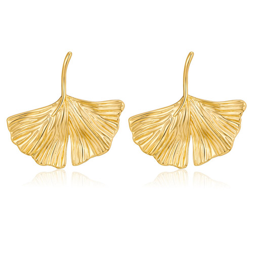 WOWORAMA Ginkgo Leaf Earrings for Women Boho Gold Plant Leaf Drop Dangle Earrings Bohemian Fall Maple Leaf Earrings Gold Geometric Statement Earrings