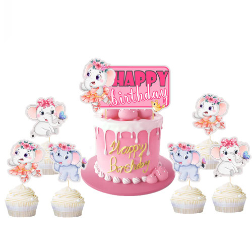 Pink Elephant Cupcake Topper Baby Elephant Cake Decorations Party Supplies Birthday Cake Decorating Tools for Baby Showers Party(13 Pieces)