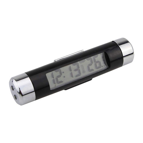 Gsdviyh36 2 in 1 Backlight LED Digital Display Car Air Vent Mount Time Clock Thermometer, Easy to Read, Not Easy to Broken, Punctual Timing Black