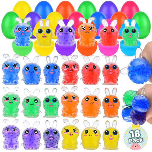 18 Pack Prefilled Easter Eggs Big Stress Ball Toy, Easter Basket Stuffers with Squeeze Balls Toys for Kids Boys Girls, Colorful Egg Stuffers Toy Perfect for Easter Egg Hunt, Easter Eggs Fillers