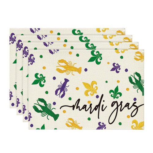 Artoid Mode Irises Lobster Mardi Gras Placemats Set of 4, 12x18 Inch Seasonal Carnival Table Mats for Party Kitchen Dining Decoration Artoid Mode Irises Lobster Mardi Gras Placemats Set of 4, 12x18 Inch Seasonal Carnival Table Mats for Party Kitchen Dining Decoration