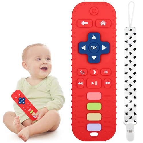 Chuya Remote Teethers Silicone Baby Teething Toys, TV Remote Teether for 3-6-12-18 Months Babies Infant Toddlers Baby Teething Relief Chew Toys BPA Free?Red?