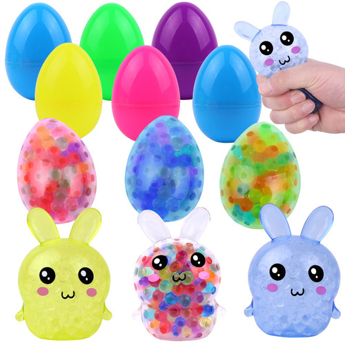 DULEFUN Easter Squishy Balls 6 Pack Easter Stress Bunny Egg Squeeze Fidget Balls for Easter Basket Stuffers Party Favors Gifts