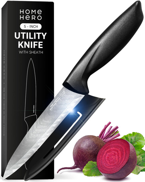 Home Hero 2 Pcs Kitchen Knife Collection with Sheath - Stainless Steel Chef Knife, Santoku Knife, Utility Knife (Stainless Steel Utility Knife)