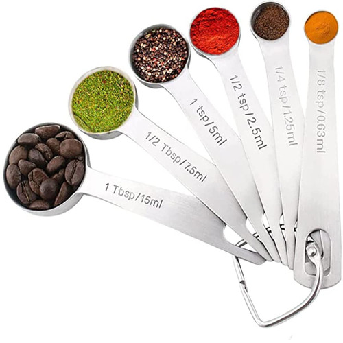 Heavy Duty Round Measuring Spoons Set, 6PCS Stainless Steel Tablespoon Measure Spoon, Teaspoon Measuring tools for Dry and Liquid Ingredients