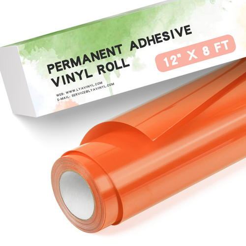 Lya Vinyl Orange Permanent Vinyl for Cricut - 12" x 8 FT Orange Adhesive Vinyl Roll for Cricut, Silhouette, Cameo Cutters, Signs, Scrapbooking, Craft Decal (Glossy Orange)
