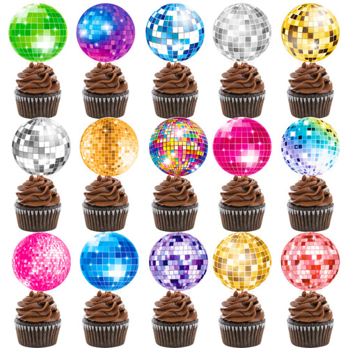 Disco Ball Party Cupcake Toppers 48Pcs Disco Ball Cupckae Toppers 70s Disco Birthday Party Decoration Disco Cupcake Picks for Disco Ball Themed Baby Shower 70s 80s Party Supplies