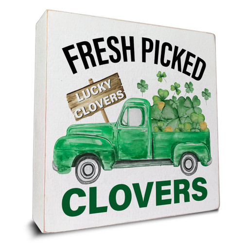 St. Patricks Day Decor Lucky Clovers Truck Wood Sign St Patricks Day Decorations for Home Shelf Table 5 X 5 Inch