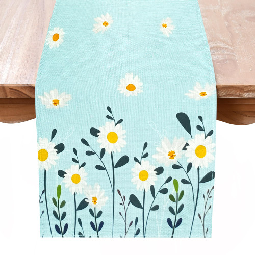 EEIVS Spring Floral Table Runner Watercolor Daisy Flower Table Runners Rustic Coffee Rectangle Runner for Summer Dining Table Kitchen Home Party Decoration 13x36 Inch