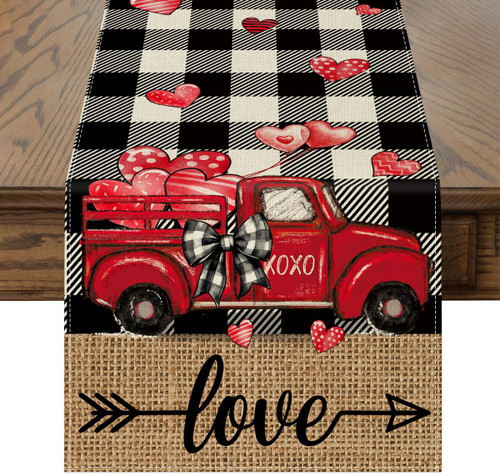 Buffalo Plaid Hearts Love Valentine's Day Table Runner Truck Valentines Day Table Runner - Anniversary Wedding Seasonal Kitchen Dining Table Decoration for Indoor Outdoor Home Party Decor 13x72 Inch Buffalo Plaid Hearts Love Valentine's Day Table Runner Truck Valentines Day Table Runner - Anniversary Wedding Seasonal Kitchen Dining Table Decoration for Indoor Outdoor Home Party Decor 13x72 Inch