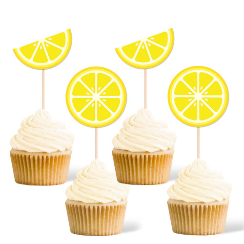 Gexolenu 24 Pcs Lemon Cupcake Toppers Glitter Fruit Theme Summer Lemonade Cupcake Picks for Kid Baby Shower Party Decorations Boy Girl Birthday Cake Party Supplies