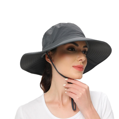 Sun Hat for Men Women Breathable Fishing Hat Wide Brim Beach Hat Safari Hiking Garden Summer UV Protection Boonie Hats Dark Grey