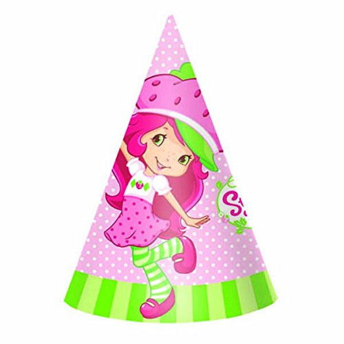 amscan Pretty Strawberry Shortcake Birthday Party Hats Wearable Accessory Favor (8 Pack), 6", Pink/Green