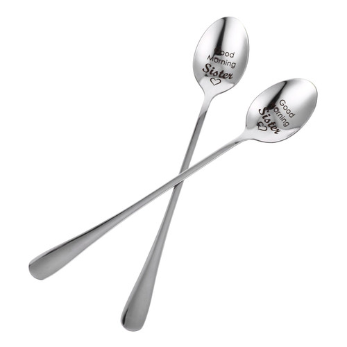 PRETYZOOM 2pcs Stainless Steel Spoon Tea Mixing Spoon Funny Inspirational Spoon Stir Bar Spoon Stainless Steel Teaspoon Engraved Coffee Spoon Drink Stirring Food Spoon Birthday Present Mini