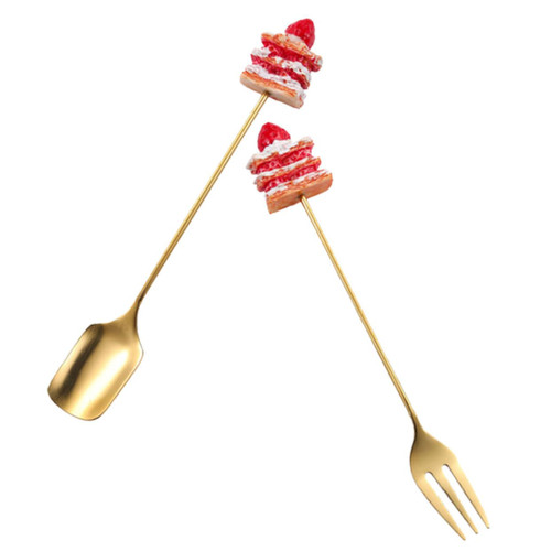 Mobestech 1 Set Stainless Steel Spoon Fork Heart Teaspoon Salad Serving Fork Decorative Spoon Fork Cake Coffee Spoon Mini Stirring Spoons Appetizer Dessert Fork Salad Spoon Household Resin