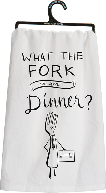 Primitives by Kathy Cotton Kitchen Towel, 28-Inch by 28-Inch, What The Fork