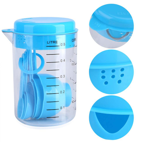 7Pcs Set Plastic Measuring Cups Spoons Measure Tea Coffee Kitchen Utensil Blue