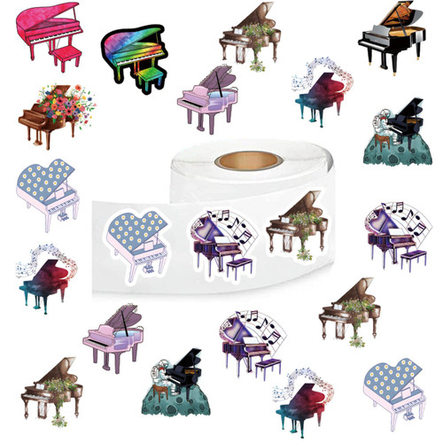 Piano Stickers (500 pcs), 10 Sheets Graphic Cartoon Aesthetics Decal Roll Self Adhesive Seals for Kids Girls Boys Teen Birthday Party Decoration Water Bottle Laptop Scrapbook Cards Envelope