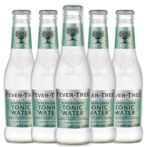 Fever Tree Elderflower Tonic Water - Premium Quality Mixer & Soda - Refreshing Beverage for Cocktails & Mocktails 200ml Cans- Pack of 5