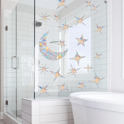 21 Pieces Anti-Collision Moon Stars Window Sticker Alert Bird Decals Save Bird Strikes Rainbow Window Clings Suncatcher