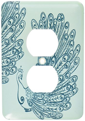 3dRose lsp_110343_6 Teal Green Peacock elegant art 2 Plug Outlet Cover Multicolor
