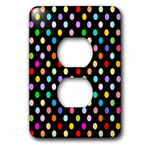 3dRose lsp_56682_6 Colorful Polka Dot Pattern On Black Rainbow Multicolor Cute Dots And Spots Patterns 2 Plug Outlet Cover