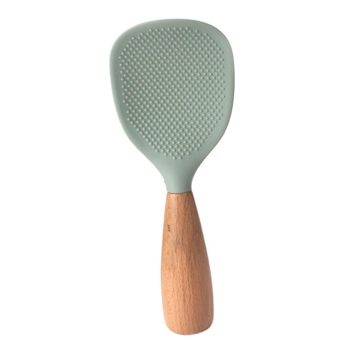 MAGICLULU Silicone Rice Spoon Kitchen Utensils Cooking Ladle Wooden Rice Paddle Rice Spatula Korean Rice Paddle Rice Serving Spoon Scoop Reusable Rice Spoon Wood Tablespoon Handle