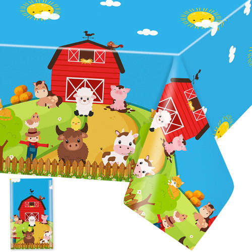 Domgoge Farm Animals Table Cloth Cow Farmhouse Plastic Table Cover Barnyard Theme Tablecloth Rectangular Tablecloths Disposable Waterproof Table Cloths for Kids Birthday Party Supplies, 1pc