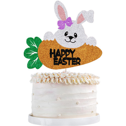 Qertesl Happy Easter Glitter Cake Topper,Easter Bunny/Carrot/Easter eggs/Easter Party Cake Decor,Happy Easter Spring Themed Party Supplies (orange)