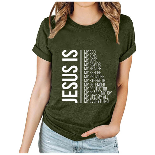Blusas Elegantes para Mujer para Fiestas Womens Easter Shirts Jesus Easter Short Sleeve Tee Shirts Summer Tops Tunic Round Neck Graphic Tee Trendy 2024 Warehouse Deals Today Army Green XXL