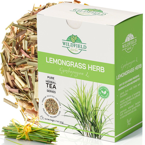 24 bags Dried Lemongrass Herb Lemon Grass Leaf Herbal Tea (Cymbopogon) - 24 Count 2g Tea Bags Lemongrass Chai Herb Tea Limoncillo (Hierba Limon)