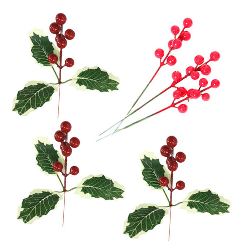 BESTOYARD 6pcs Christmas Berries Christmas Red Berries Home Decor Fake Red Holly Leaves Pick Christmas Flower Pick Fake Berries Fake Red Berry Red Berry Picks PVC Banquet Ornament Artificial