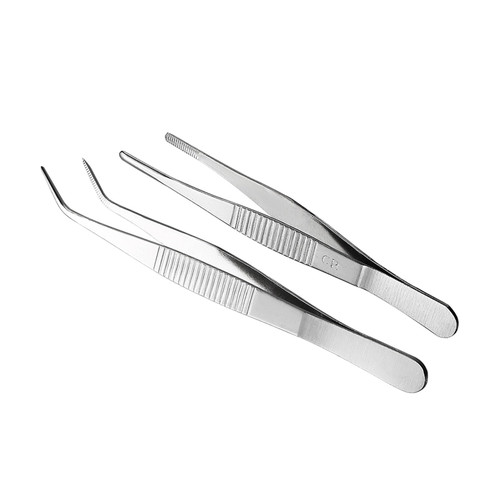 uxcell Stainless Steel Tweezer Set 1Pcs 5-Inch Straight Blunt Serrated Tip & 2Pcs 5.5-Inch Curved Pointed Serrated Tip