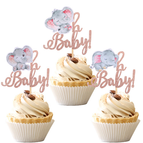 24 PCS Pink Elephant Oh Baby Cupcake Toppers Rose Glitter It's a Girl Cupcake Picks Gender Reveal Cake Decorations for Elephant Theme Baby Shower Kids Girls Birthday Party Cake Decorations Supplies 24 PCS Pink Elephant Oh Baby Cupcake Toppers Rose Glitter It's a Girl Cupcake Picks Gender Reveal Cake Decorations for Elephant Theme Baby Shower Kids Girls Birthday Party Cake Decorations Supplies