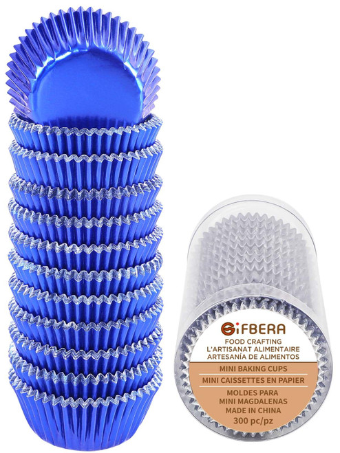 Gifbera Mini Foil Cupcake Liners Metallic Wrappers Muffin Baking Cups 300 Count, Navy Blue