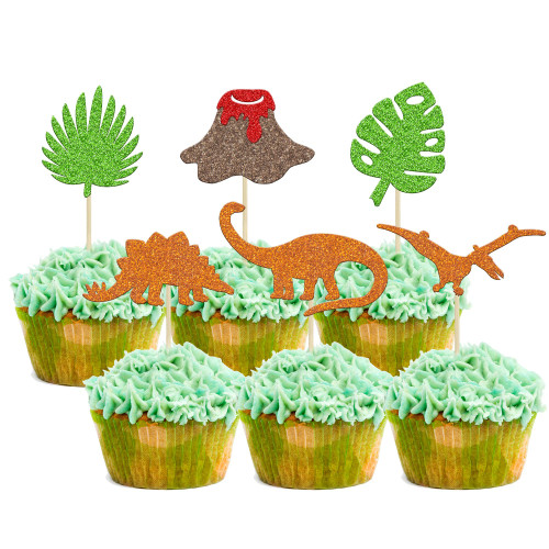 24 Pack Dinosaur Cupcake Toppers Green Palm Leaves Volcano T-Rex Cupcake Picks for Dinosaur Theme Baby Shower Birthday Party Cake Decorations Supplies Orange Glitter 24 Pack Dinosaur Cupcake Toppers Green Palm Leaves Volcano T-Rex Cupcake Picks for Dinosaur Theme Baby Shower Birthday Party Cake Decorations Supplies Orange Glitter