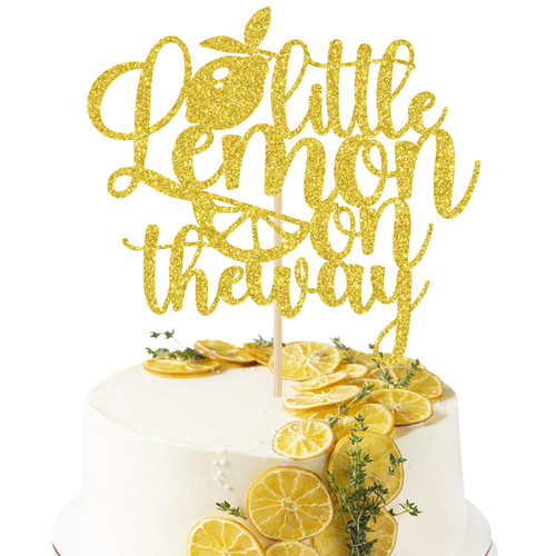 Gold Glitter A Little Lemon is on the Way Cake Topper, A Baby is Brewing/Aloha Baby,Lemonade Theme Pregnancy Announcement/Baby Shower/Gender Reveal Party Decorations