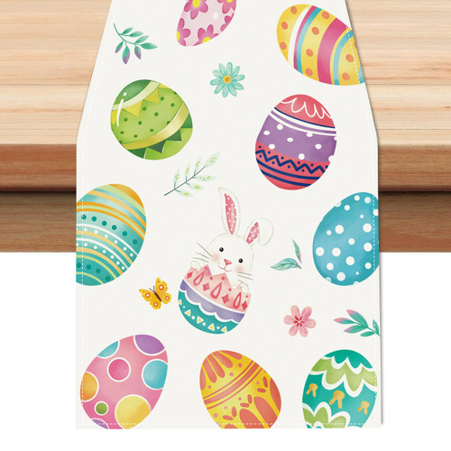 Bonhause Easter Eggs Table Runner 13x72 Inch Bunny Floral Spring Seasonal Holiday Kitchen Dining Table Decoration for Indoor Outdoor Home Party Decor Bonhause Easter Eggs Table Runner 13x72 Inch Bunny Floral Spring Seasonal Holiday Kitchen Dining Table Decoration for Indoor Outdoor Home Party Decor