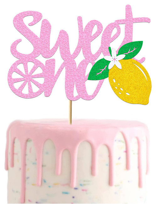 Lemon Sweet One Cake Topper Lemon One Cake Decorations Glitter Pink Lemon Theme First Happy Birthday Decorations for 1st Birthday Girl Boy Lemon Baby Shower Party Supplies
