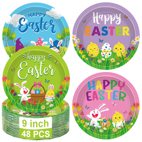 48 PCS Easter Party Decorations, 9" Happy Easter Paper Plates, Disposable Easter Plates Decorative Easter Spring Bunny Egg Dinnerware Tableware Dessert Dinner Plates 4 Designs Easter Party Supplies 48 PCS Easter Party Decorations, 9" Happy Easter Paper Plates, Disposable Easter Plates Decorative Easter Spring Bunny Egg Dinnerware Tableware Dessert Dinner Plates 4 Designs Easter Party Supplies