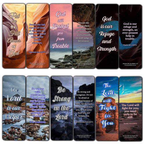 Encouraging Scriptures Bookmarks About God's Protection and Inspire Godly Courage (12-Pack) - Coronavirus Protection - VBS Sunday School Easter Baptism Christmas Encouragement Motivational Gift