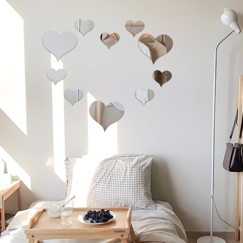 Wall Mirror Tiles, 10Pcs Love Mirrors for Wall, Self Adhesive Wall Mirror Stickers, Acrylic Mirror Cute Room Wall Decor Y2k Aesthetic Living Room Bedroom Decor