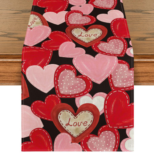 Artoid Mode Black Pink Love Heart Valentine's Day Table Runner, Seasonal Anniversary Kitchen Dining Table Decoration for Home Party Decor 13x72 Inch Artoid Mode Black Pink Love Heart Valentine's Day Table Runner, Seasonal Anniversary Kitchen Dining Table Decoration for Home Party Decor 13x72 Inch