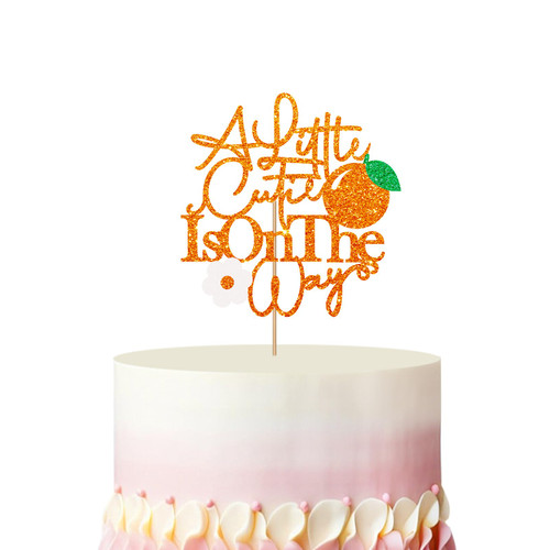 A Little Cutie Is On The Way Cake Topper, Little Orange Baby Shower Cake Topper, Orange Glitter Little Cutie Cake Topper for Newbaby Welcome/Gender Reveal Party Decoration