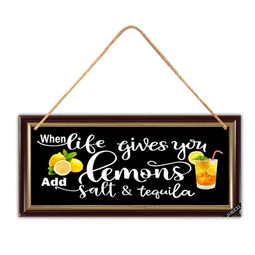 Lemon Sign - When Life Gives You Lemons Add Salt Wall Hanging Plaque for Home Kitchen Living Room Wall Art Decor 11.8x5.9 inches