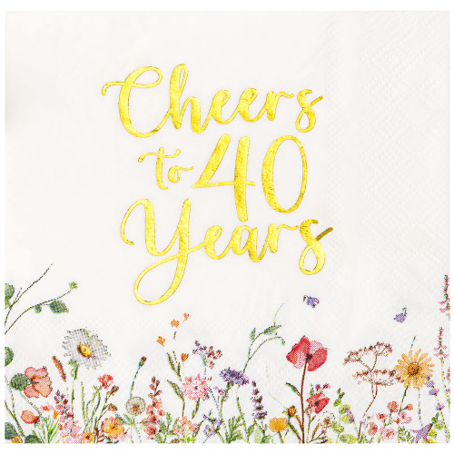 Crisky 40th Birthday Napkins Cheers To 40 Years Paper Disposable Napkins for Women 40th Birthday/Anniversary Party Decoration, 3-Ply, 50 Counts
