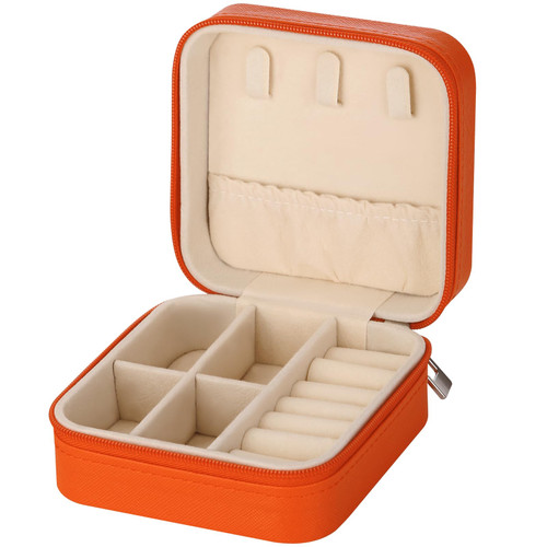 LETURE PU Leather Small Jewelry Box, Travel Portable Jewelry Case for Ring, Pendant, Earring, Necklace, Bracelet Organizer Storage Holder Boxes (Orange)