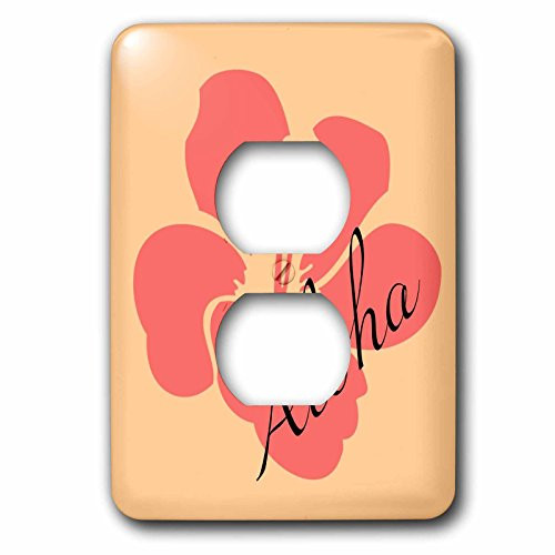 3dRose  lsp_53522_6 Peach Hibiscus Aloha Flower Floral Print Tropical Art Hawaiian 2 Plug Outlet Cover