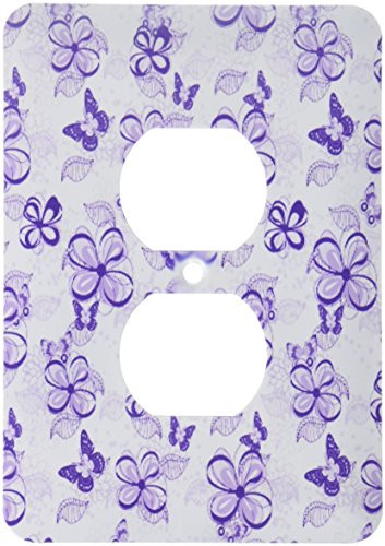 3dRose LSP_65261_6 Purple Flowers and Butterflies Plug Outlet Cover